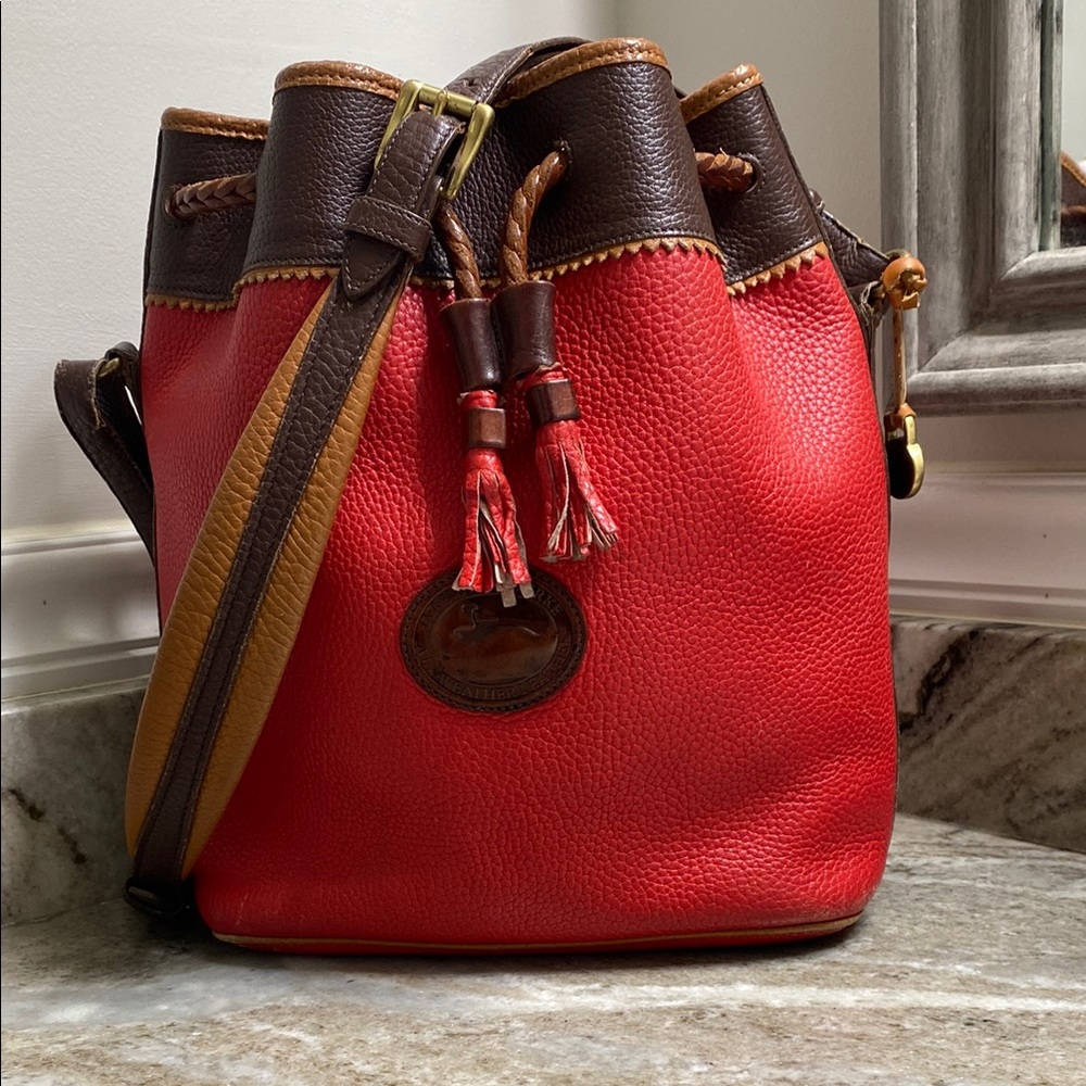 Vintage Dooney and Bourke Red Teton Bucket Bag
